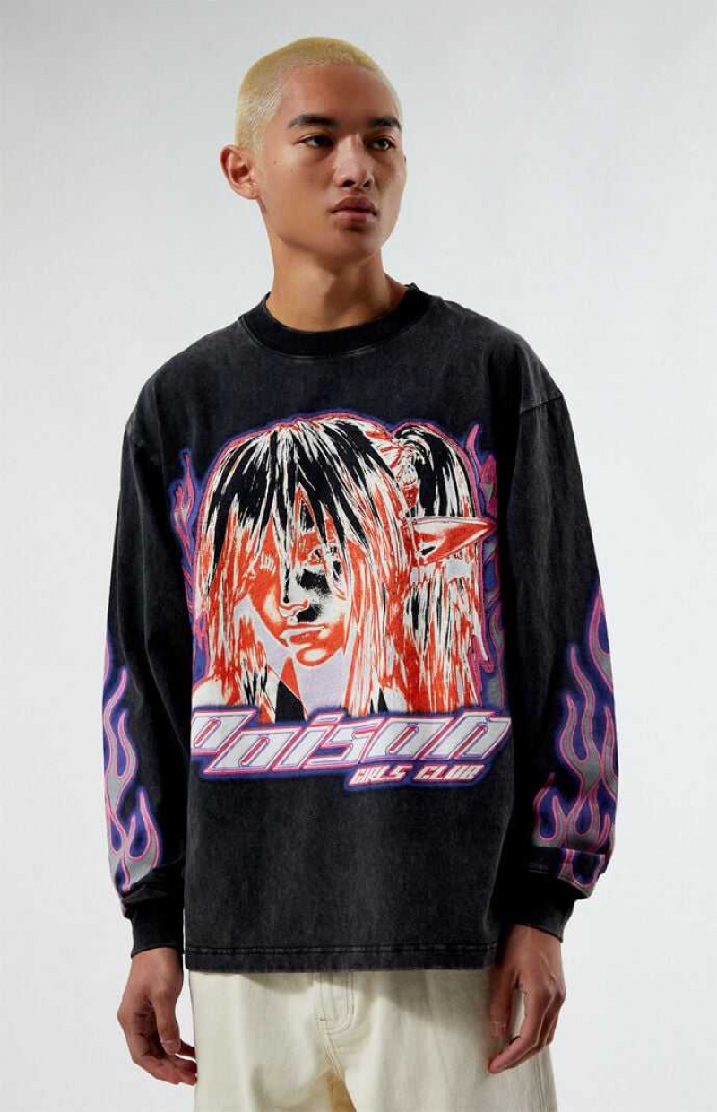 WASHED BLACK PacSun Poison Girl Oversized Long Sleeve T-Shirt | IYCJZEU-06