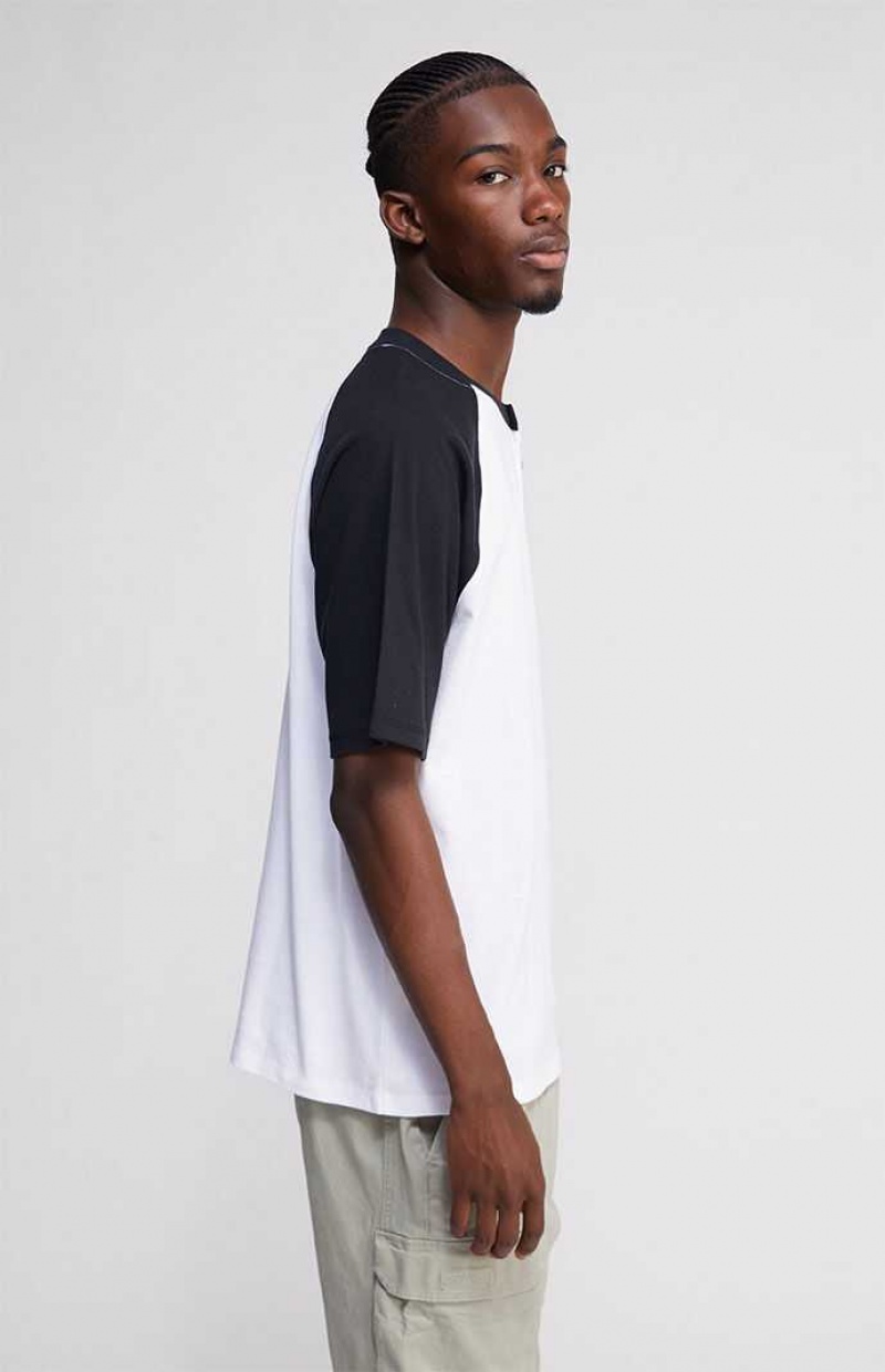 WHITE/BLACK PacSun White & Black Boxy Raglan Henley T-Shirt | YDAFRZT-81