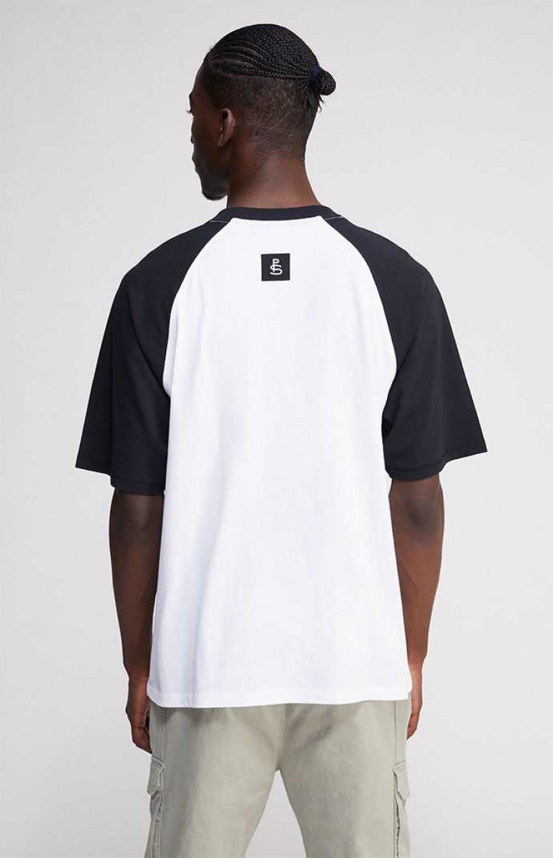 WHITE/BLACK PacSun White & Black Boxy Raglan Henley T-Shirt | YDAFRZT-81