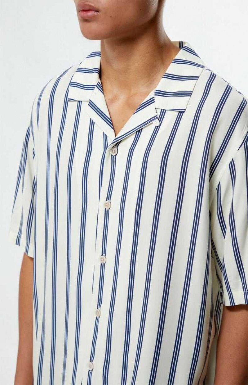 WHITE/BLUE PacSun Terry Navy Viscose Camp Shirt | XWTDIVU-12