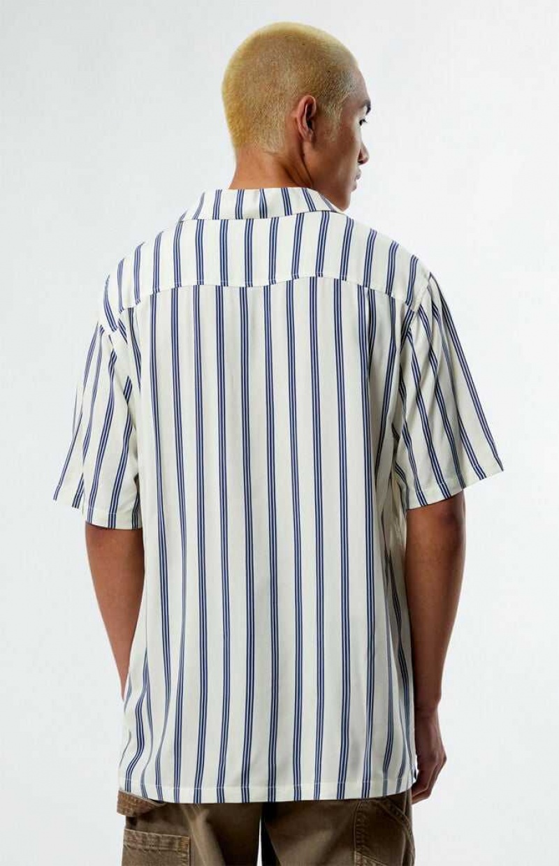 WHITE/BLUE PacSun Terry Navy Viscose Camp Shirt | XWTDIVU-12