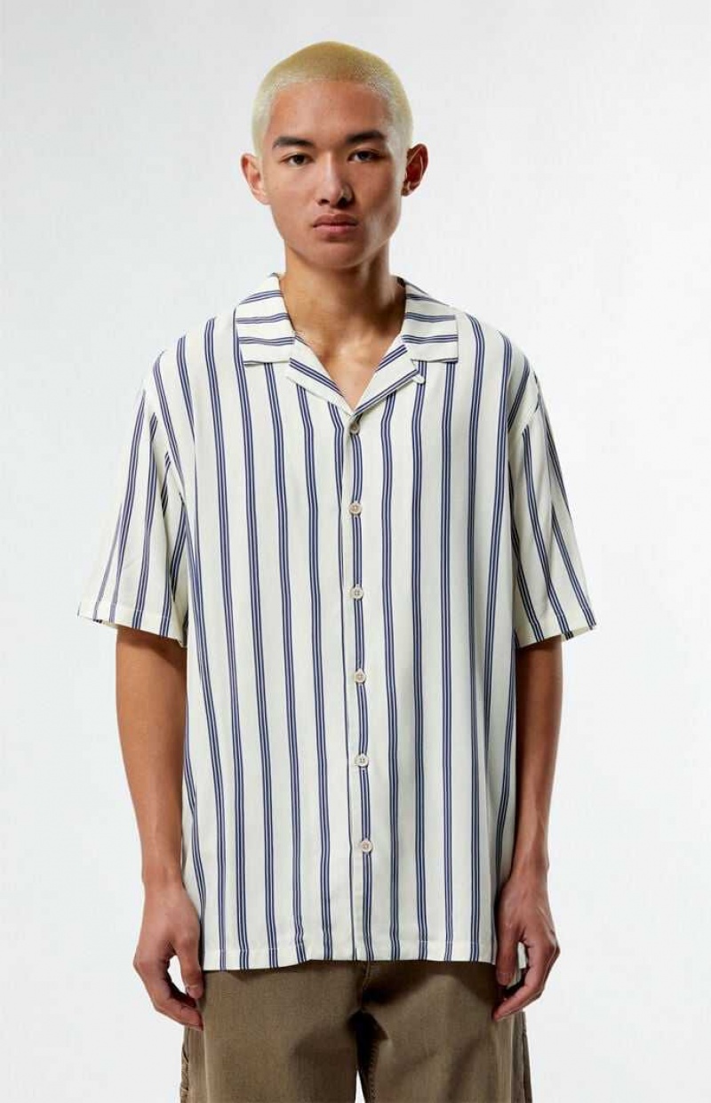 WHITE/BLUE PacSun Terry Navy Viscose Camp Shirt | XWTDIVU-12