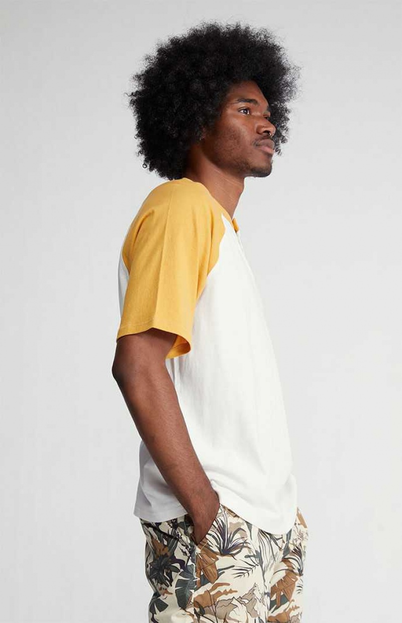 WHITE/GOLD PacSun Boxy Raglan Henley T-Shirt | UMWILAN-48