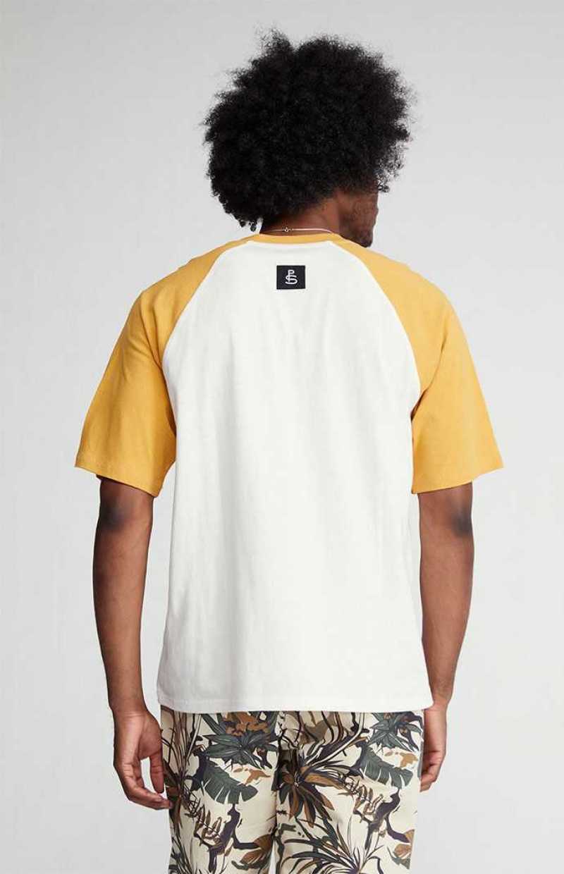 WHITE/GOLD PacSun Boxy Raglan Henley T-Shirt | UMWILAN-48