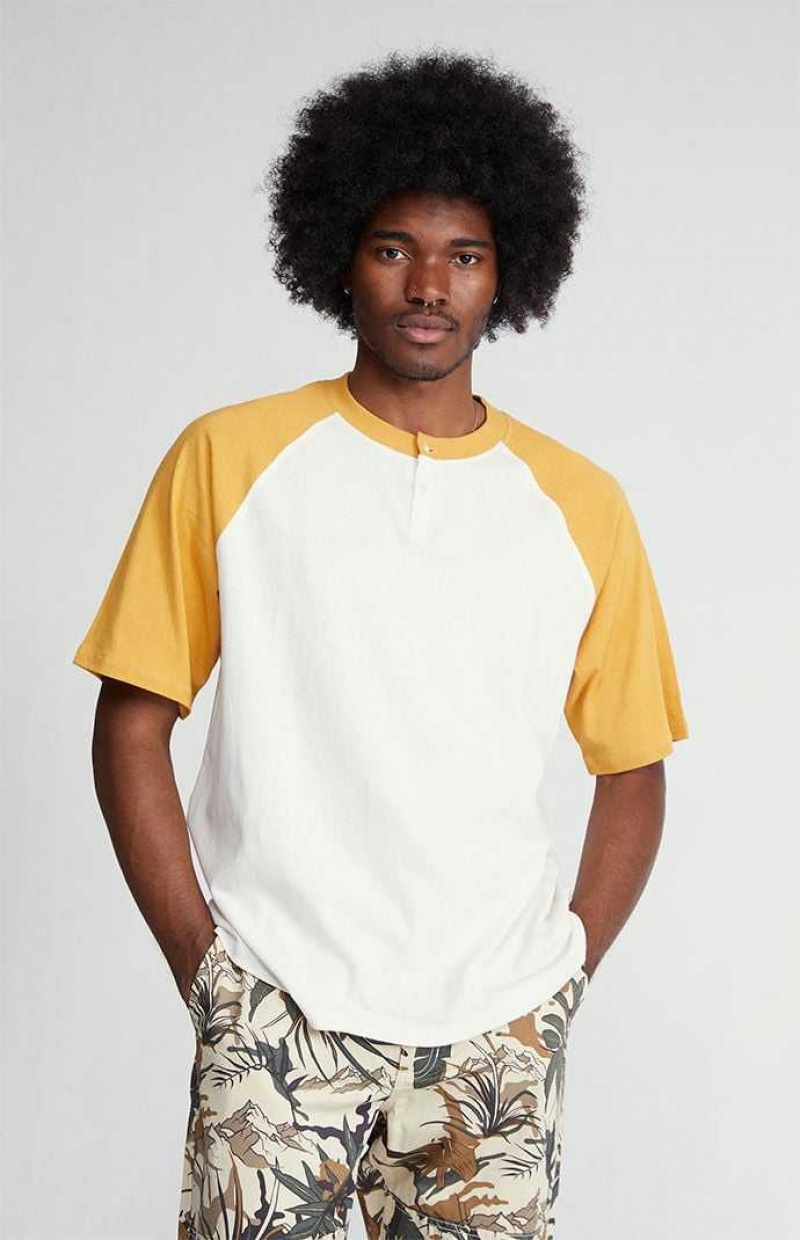 WHITE/GOLD PacSun Boxy Raglan Henley T-Shirt | UMWILAN-48