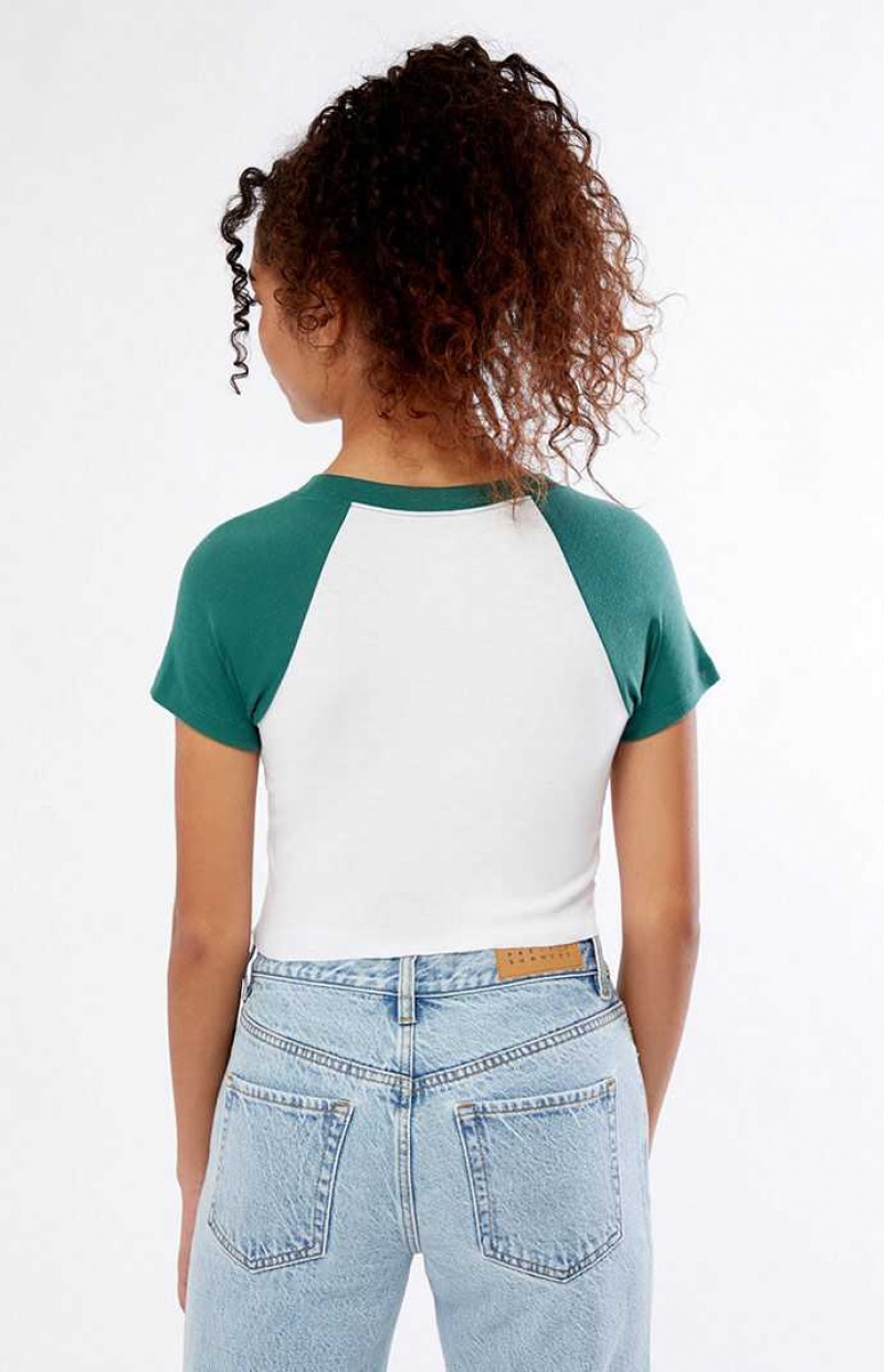 WHITE/GREEN PacSun White & Green Pacific Sunwear Arch Raglan T-Shirt | YGCSAWE-09