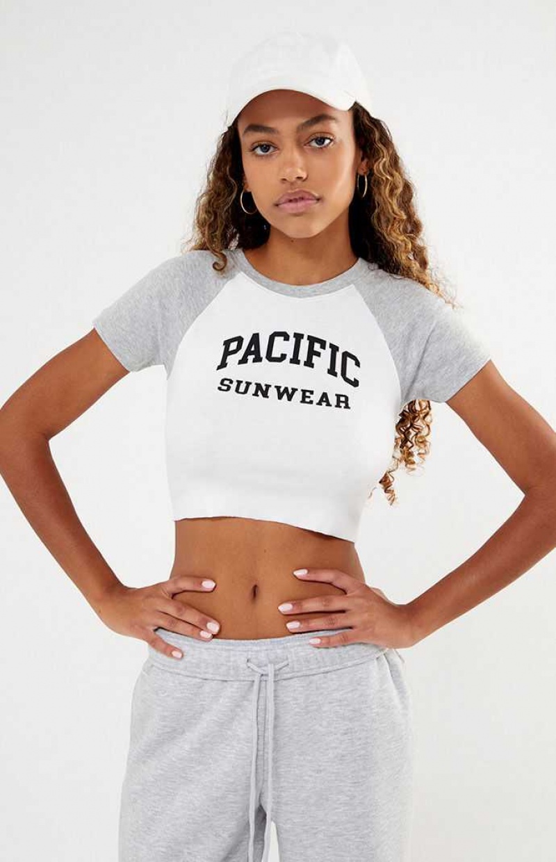 WHITE/GREY PacSun White & Grey Pacific Sunwear Arch Raglan T-Shirt | PUGFDJS-34