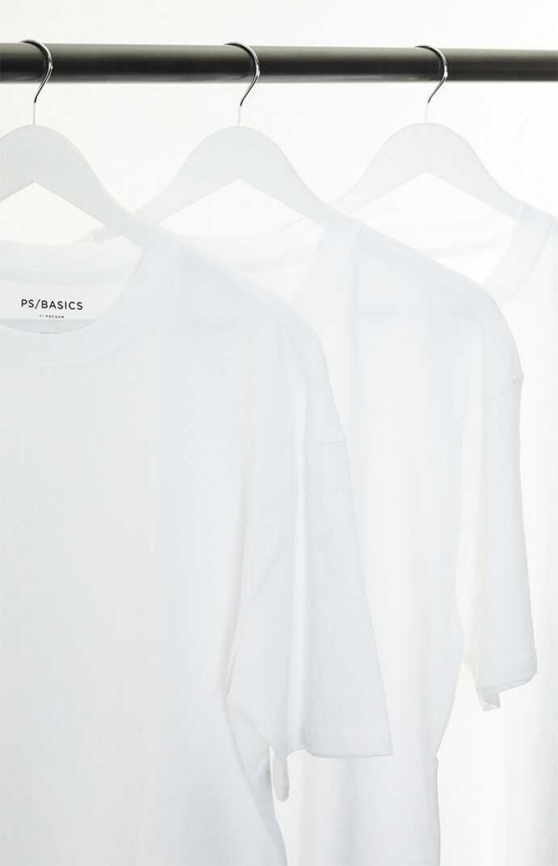 WHITE/WHITE/WHITE PacSun PS Basics 3 Pack Basic White Oversized T-Shirt | EKLFOSB-42