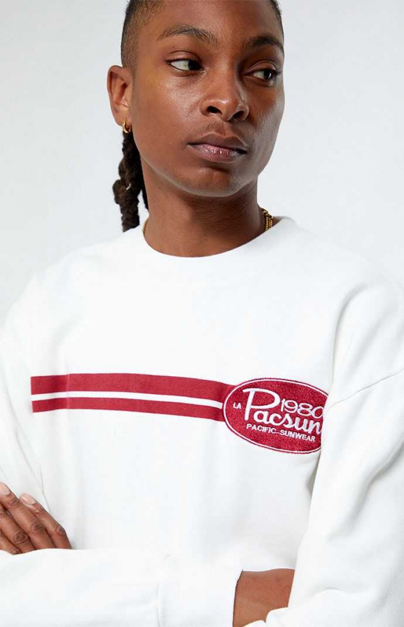 WHITE PacSun 1980 Block Badge Crew Neck Sweatshirt | DPTKLHG-14