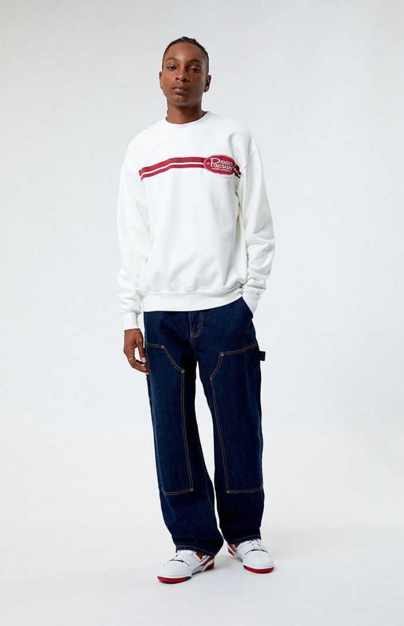 WHITE PacSun 1980 Block Badge Crew Neck Sweatshirt | DPTKLHG-14