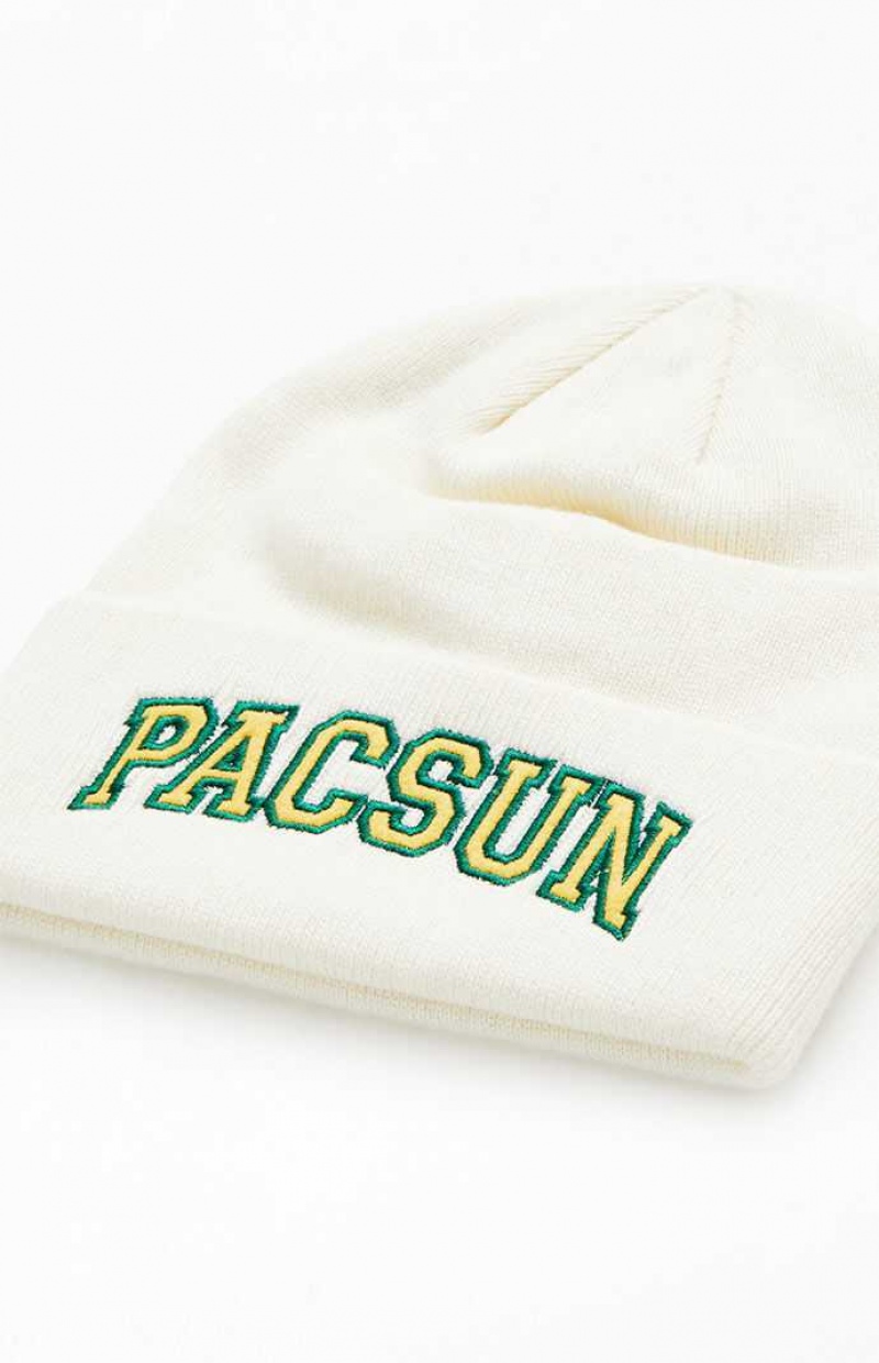 WHITE PacSun Arch Logo Beanie | JIBFLQK-69