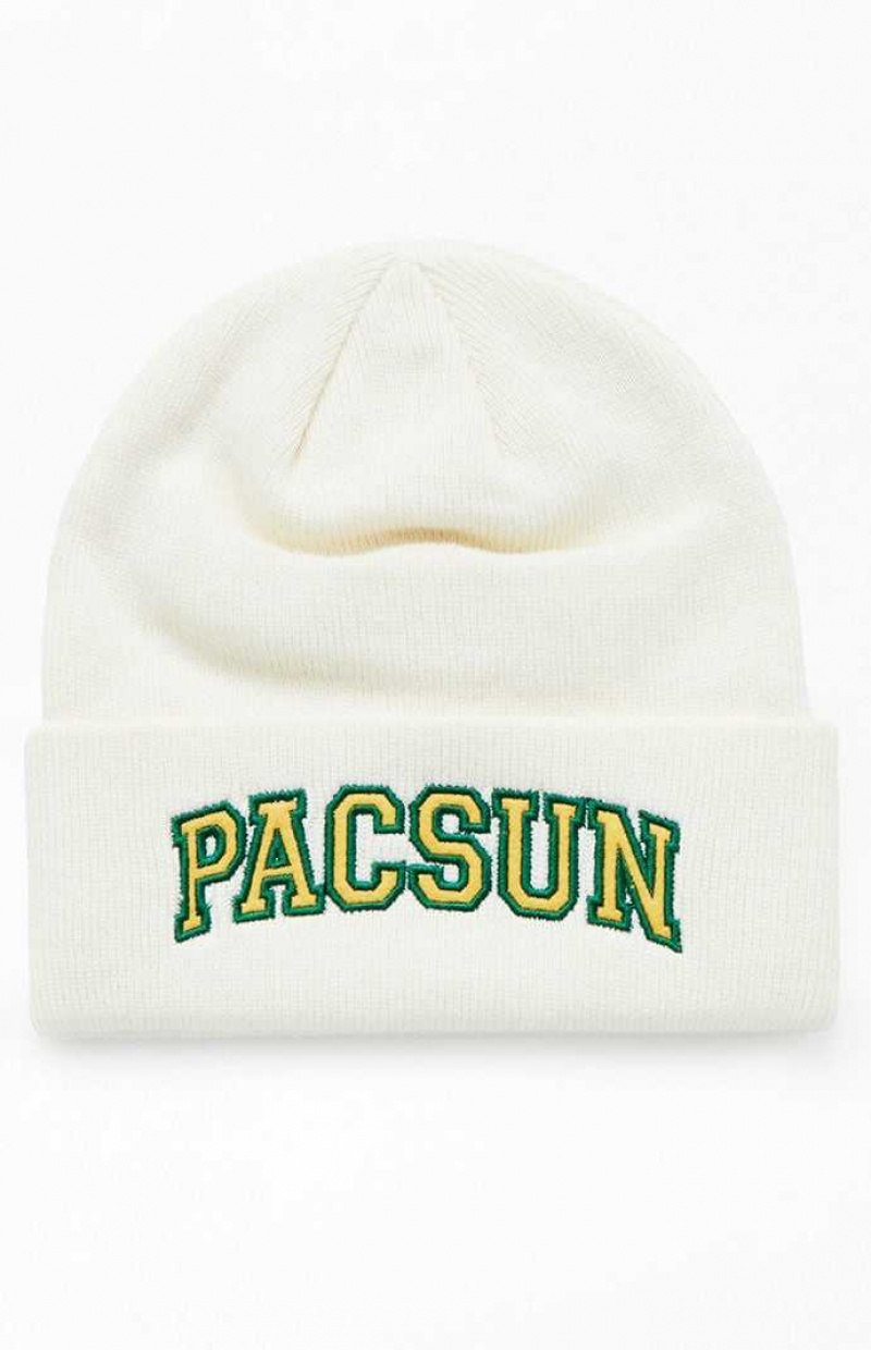 WHITE PacSun Arch Logo Beanie | JIBFLQK-69