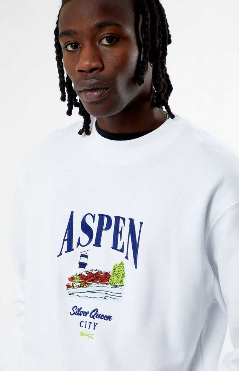 WHITE PacSun Aspen Embroidered Crew Neck Sweatshirt | BXHRAEF-51