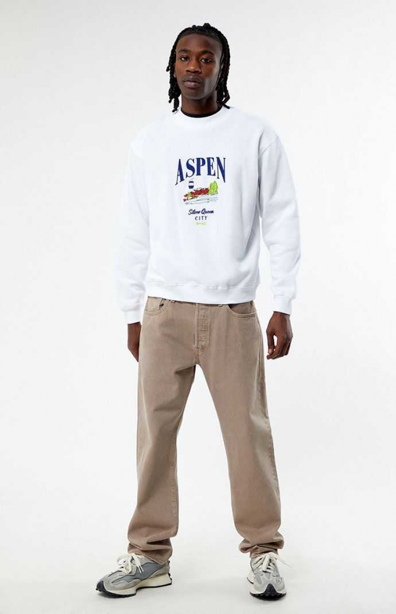 WHITE PacSun Aspen Embroidered Crew Neck Sweatshirt | BXHRAEF-51