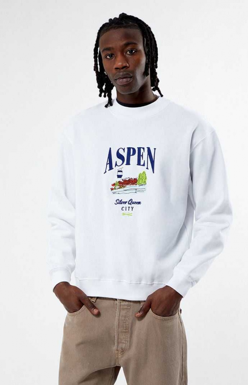 WHITE PacSun Aspen Embroidered Crew Neck Sweatshirt | BXHRAEF-51