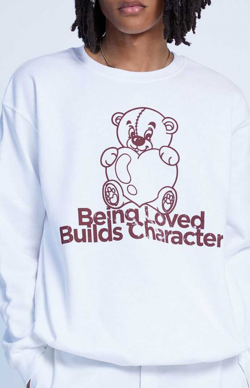 WHITE PacSun Being Loved Crew Neck Sweatshirt | SFBINYG-28