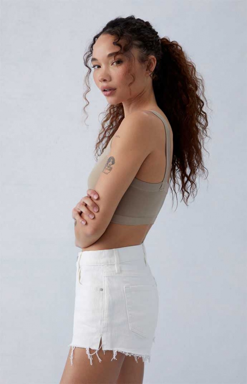 WHITE PacSun Eco Stretch White '70s Cutoff Denim Shorts | CDMFUXB-40