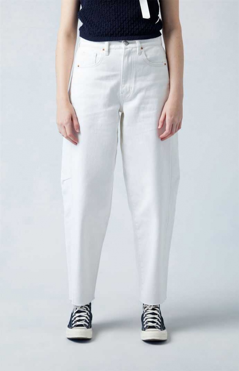 WHITE PacSun Eco White Barrel Jeans | VWHDQCR-80