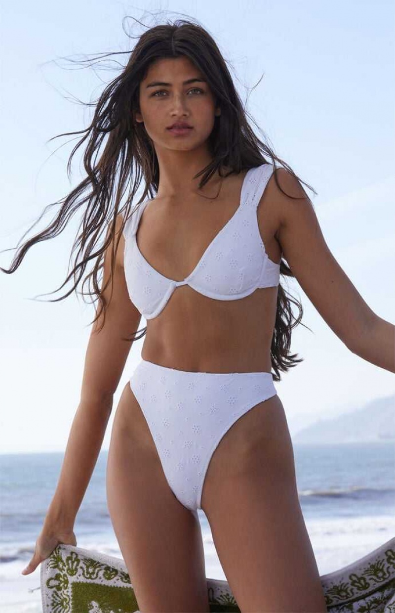 WHITE PacSun Eco White Layla Eyelet High Waisted Bikini Bottom | EJNHWBF-34