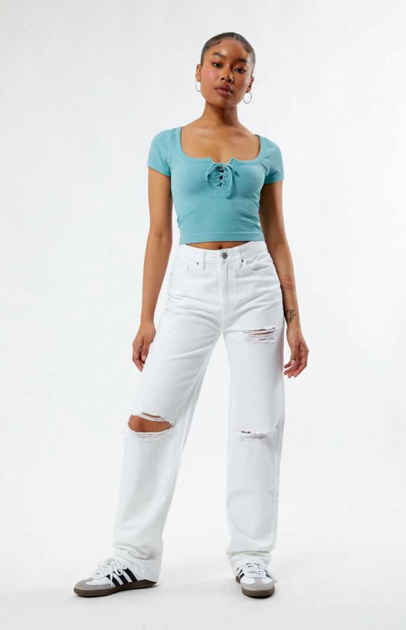 WHITE PacSun Eco White Ripped '90s Boyfriend Jeans | RJYALPQ-10