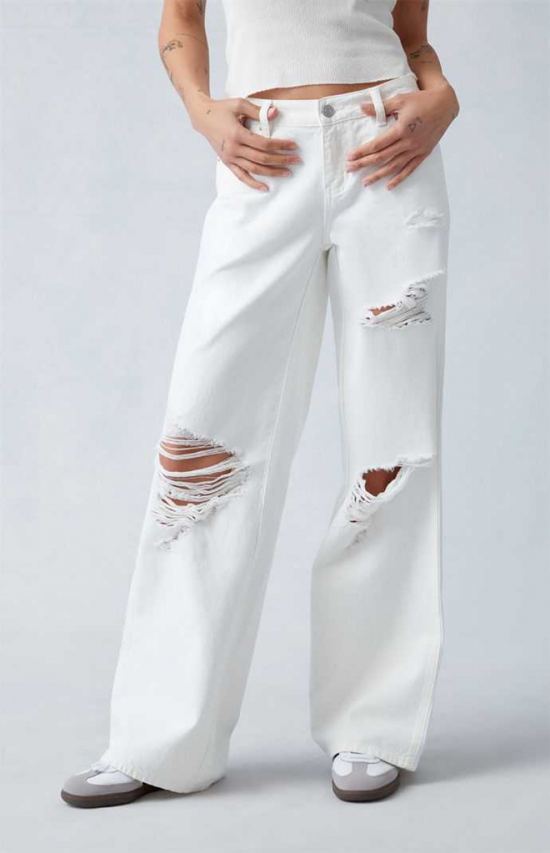 WHITE PacSun Eco White Ripped Low Rise Baggy Jeans | HQEOXNG-24