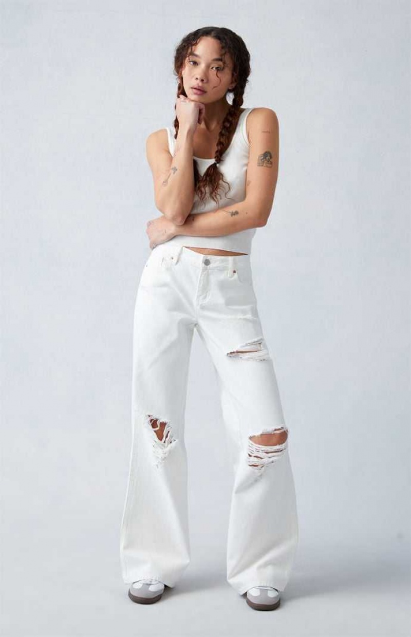 WHITE PacSun Eco White Ripped Low Rise Baggy Jeans | HQEOXNG-24