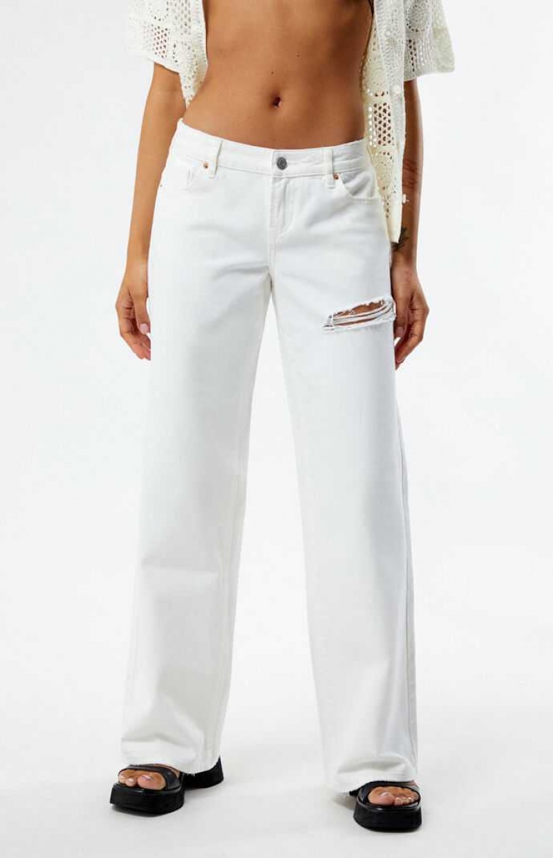 WHITE PacSun Eco White Ripped Low Rise Wide Leg Jeans | SDLWPET-95