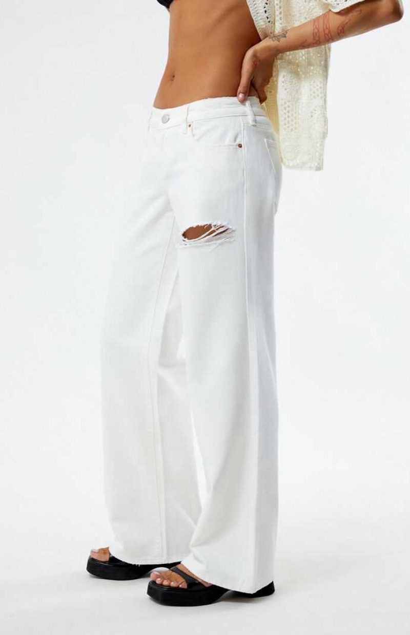 WHITE PacSun Eco White Ripped Low Rise Wide Leg Jeans | SDLWPET-95