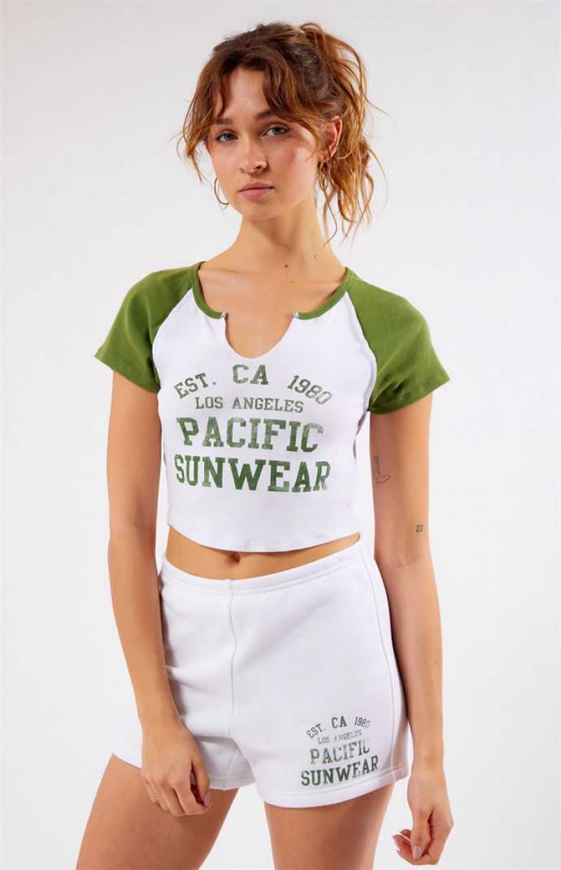 WHITE PacSun Est. CA 1980 Pacific Sunwear Slim Sweat Shorts | QLUVCBH-62