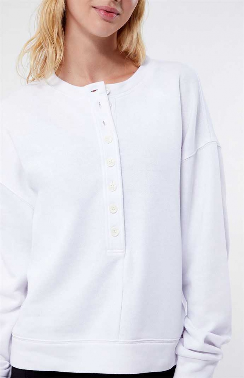 WHITE PacSun Fireside Easy Henley Sweatshirt | DQGHJIS-57