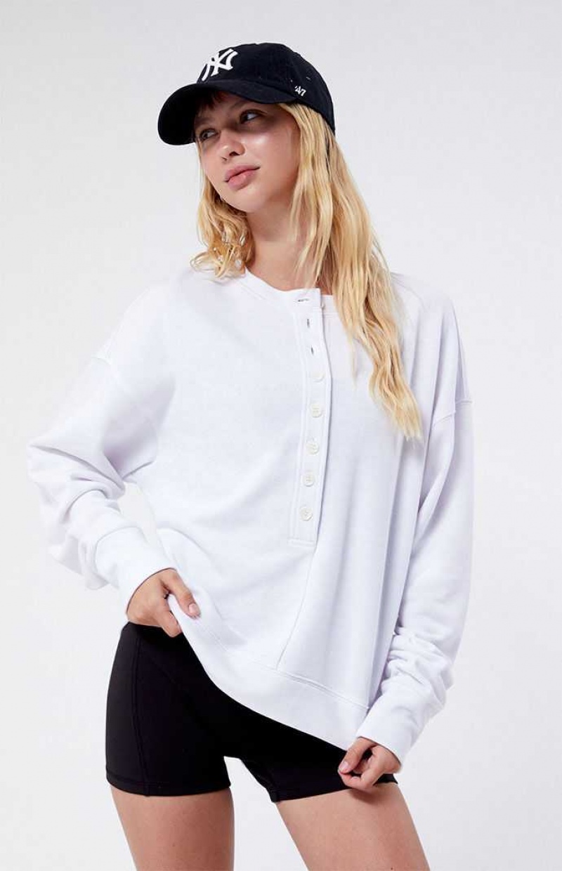 WHITE PacSun Fireside Easy Henley Sweatshirt | DQGHJIS-57