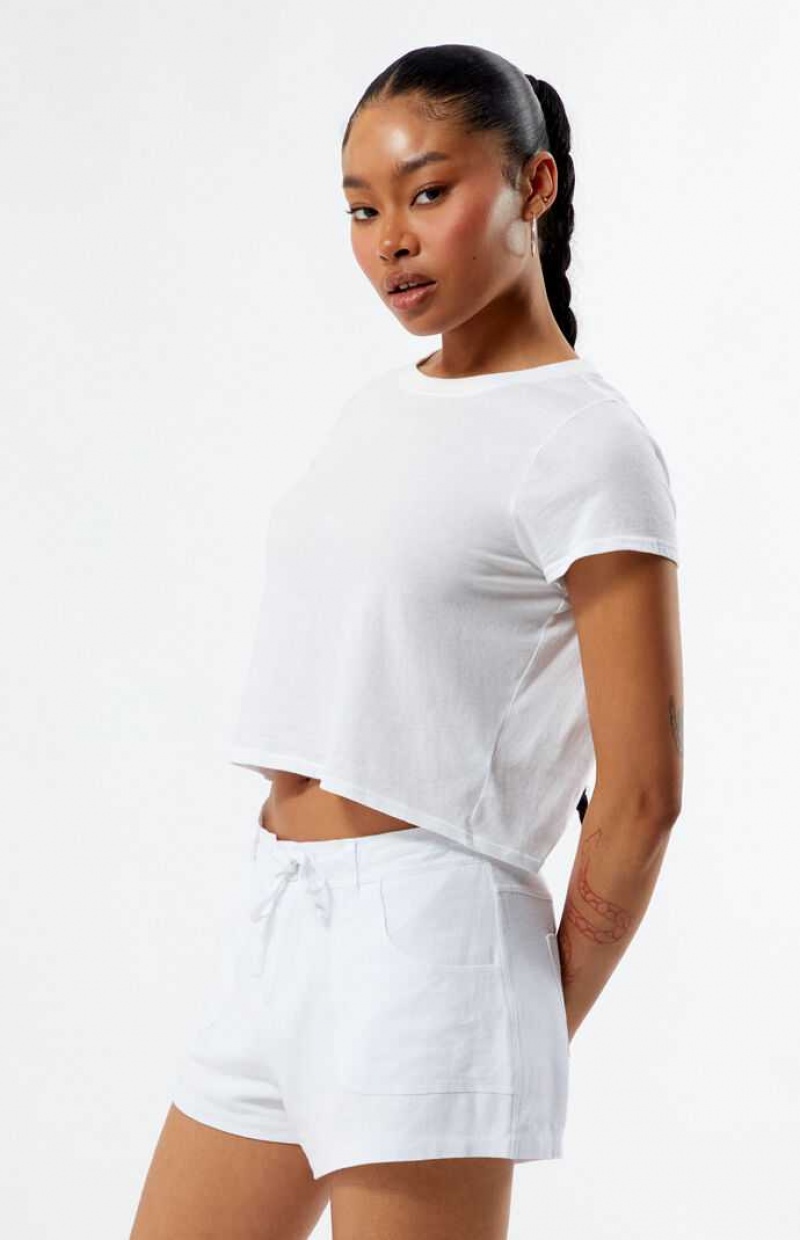 WHITE PacSun Fixed Waist Linen Shorts | ZLWOSQJ-39