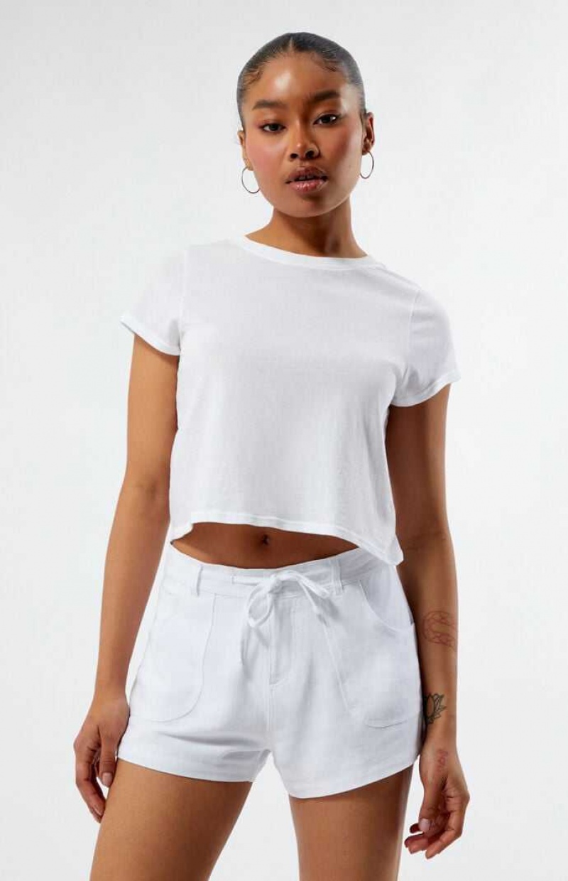 WHITE PacSun Fixed Waist Linen Shorts | ZLWOSQJ-39