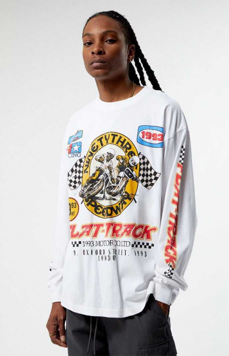 WHITE PacSun Flat Track Oversized Long Sleeve T-Shirt | XRIMNSK-21