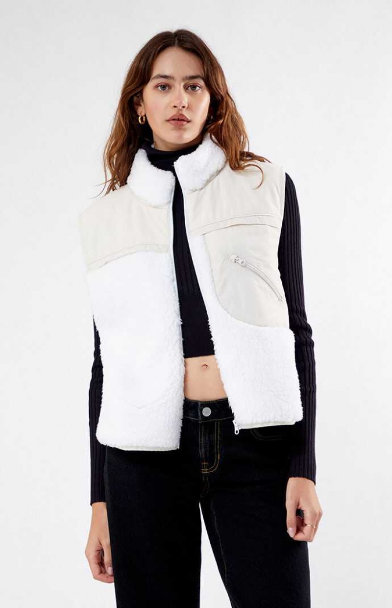 WHITE PacSun Flex Sherpa Fleece Vest | AWRHZLG-73