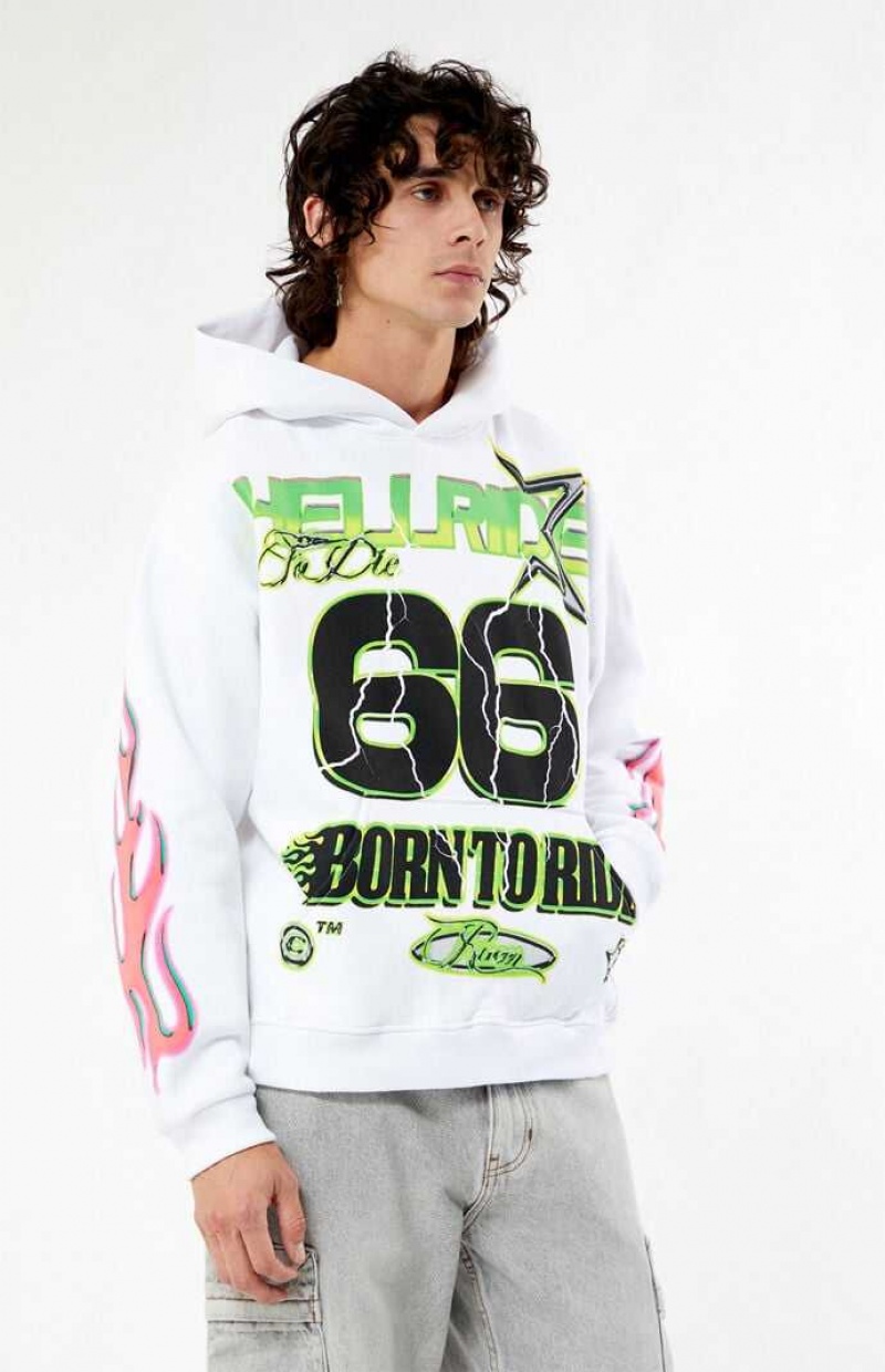 WHITE PacSun Hellride Racing Hoodie | DKZIMEL-68