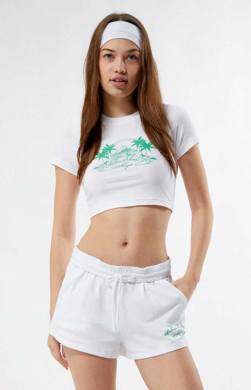 WHITE PacSun Ibiza Island Fold-Over Mini Sweat Shorts | KGYBHWE-15