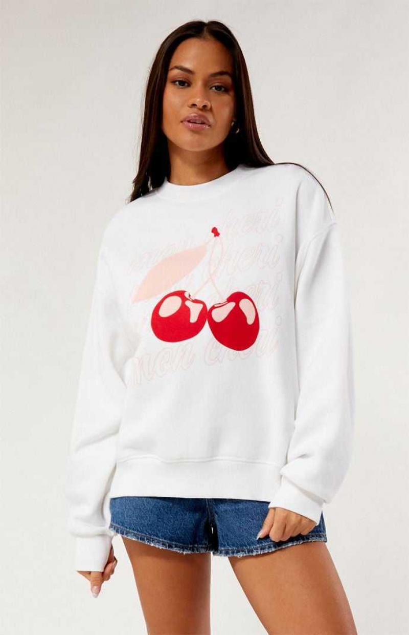 WHITE PacSun Mon Cheri Crew Neck Sweatshirt | NQXJFLU-24