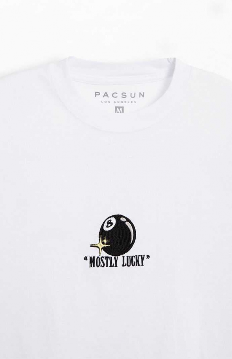 WHITE PacSun Mostly Lucky Embroidered T-Shirt | MRPLUJX-47