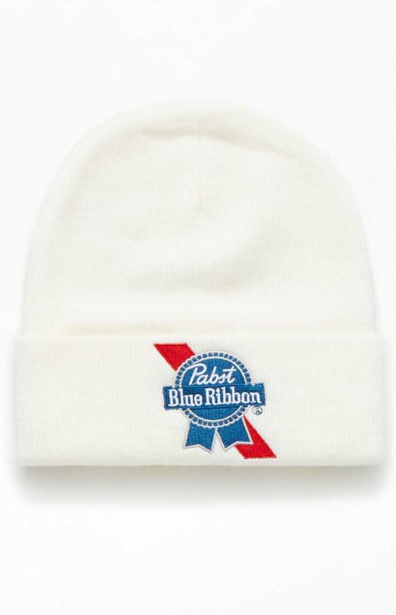 WHITE PacSun Pabst Blue Ribbon Beanie | TLXMDIS-37