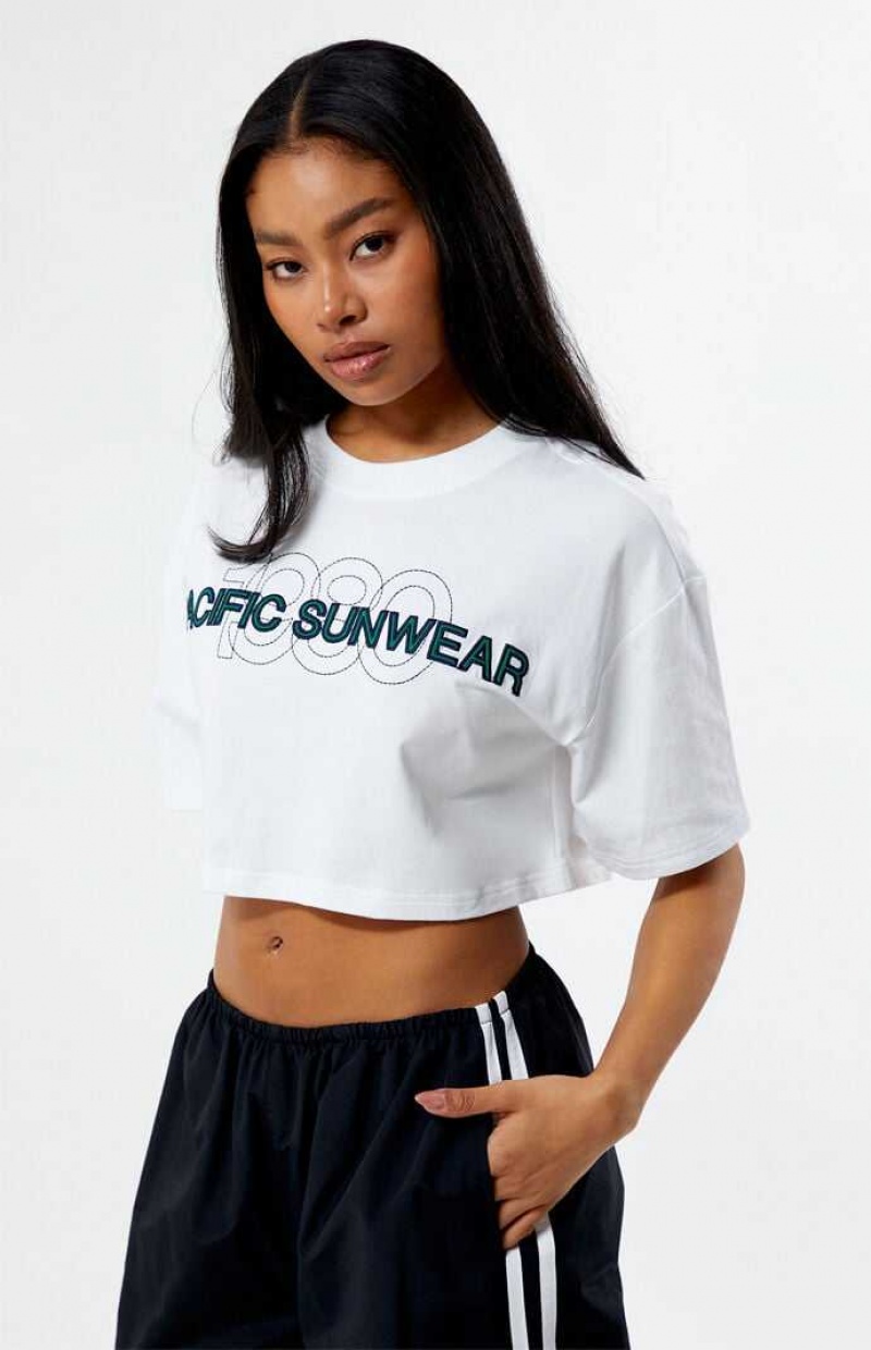 WHITE PacSun Pacific Sunwear 1980 Cropped T-Shirt | DXRSCEQ-17