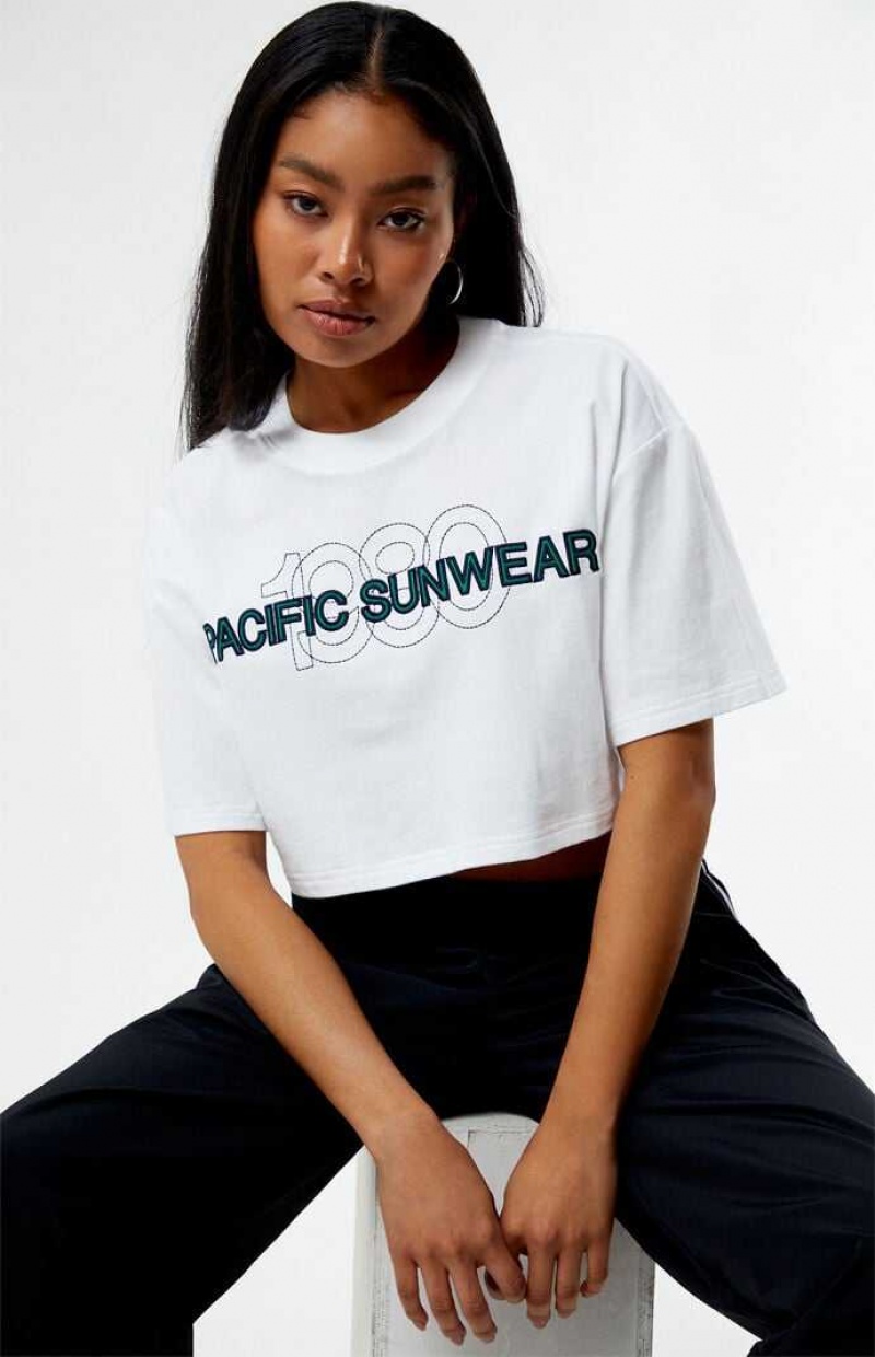 WHITE PacSun Pacific Sunwear 1980 Cropped T-Shirt | DXRSCEQ-17