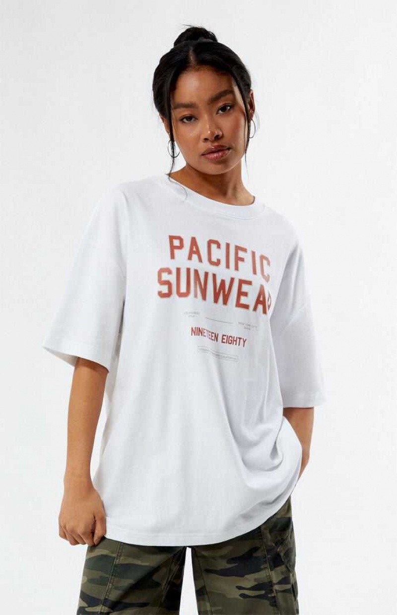 WHITE PacSun Pacific Sunwear 1980 Oversized T-Shirt | YXUQSVD-21