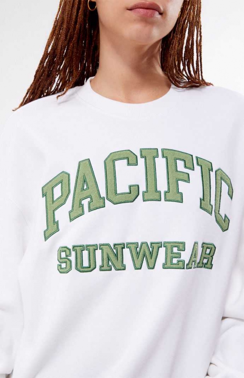 WHITE PacSun Pacific Sunwear Arch Crew Neck Sweatshirt | XWDHTSP-85