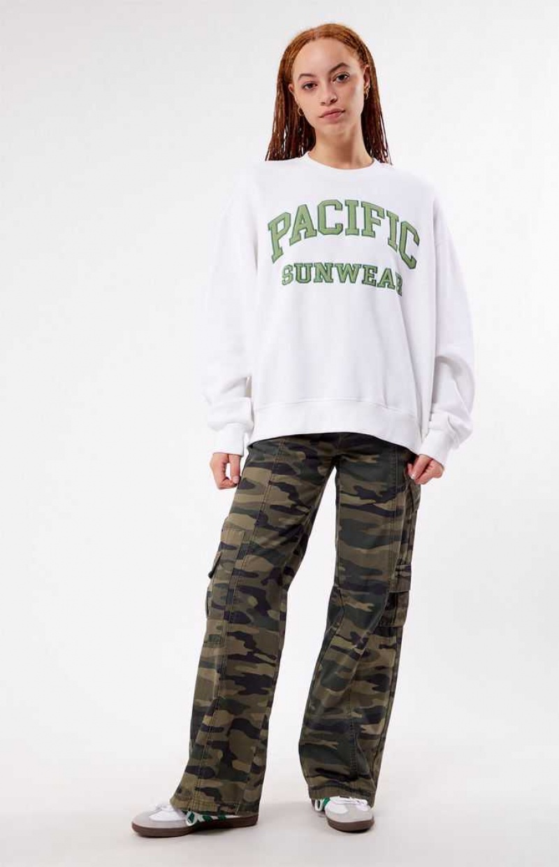 WHITE PacSun Pacific Sunwear Arch Crew Neck Sweatshirt | XWDHTSP-85