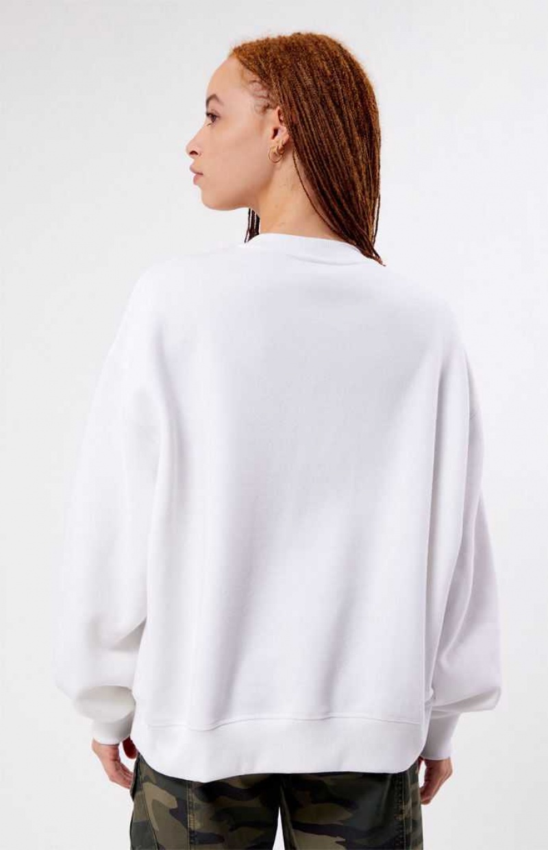 WHITE PacSun Pacific Sunwear Arch Crew Neck Sweatshirt | XWDHTSP-85