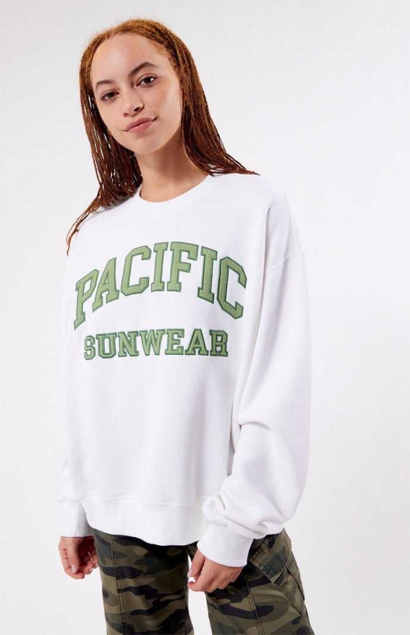 WHITE PacSun Pacific Sunwear Arch Crew Neck Sweatshirt | XWDHTSP-85