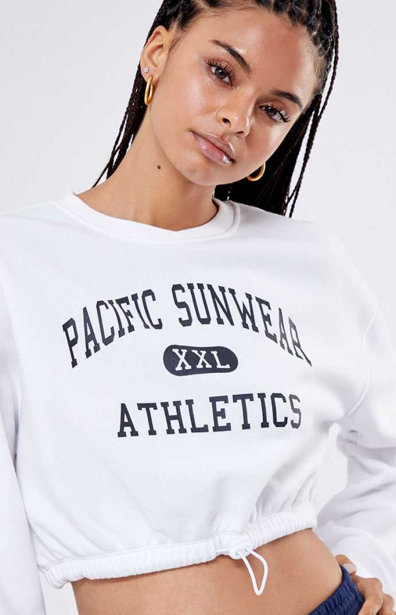 WHITE PacSun Pacific Sunwear Athletics Drawcord Cropped Sweatshirt | GBQYASK-96