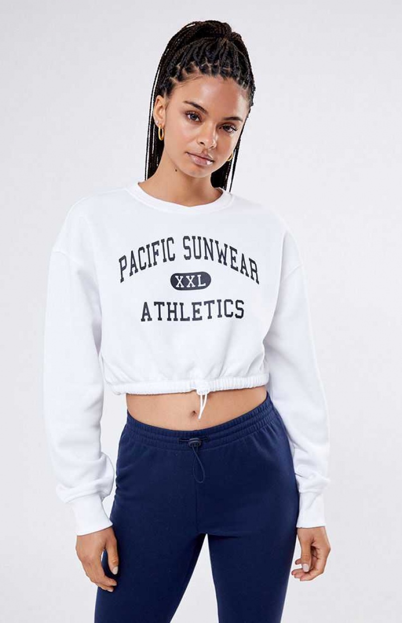 WHITE PacSun Pacific Sunwear Athletics Drawcord Cropped Sweatshirt | GBQYASK-96