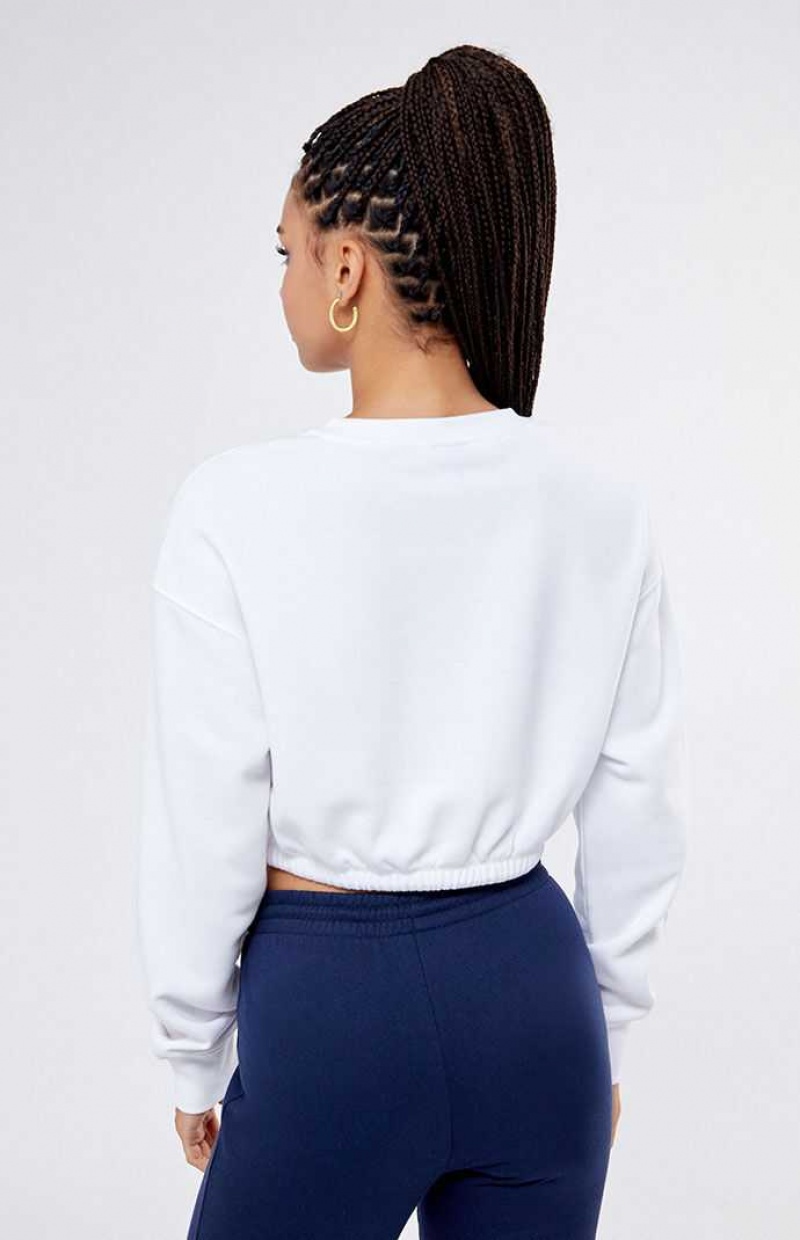 WHITE PacSun Pacific Sunwear Athletics Drawcord Cropped Sweatshirt | GBQYASK-96